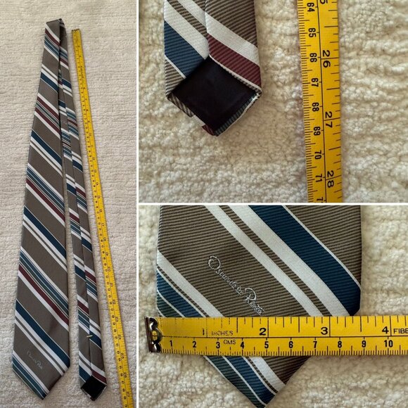 Vintage Oscar De La Renta Striped Silk Necktie 56 in Long 3.5 in Wide - Picture 6 of 6